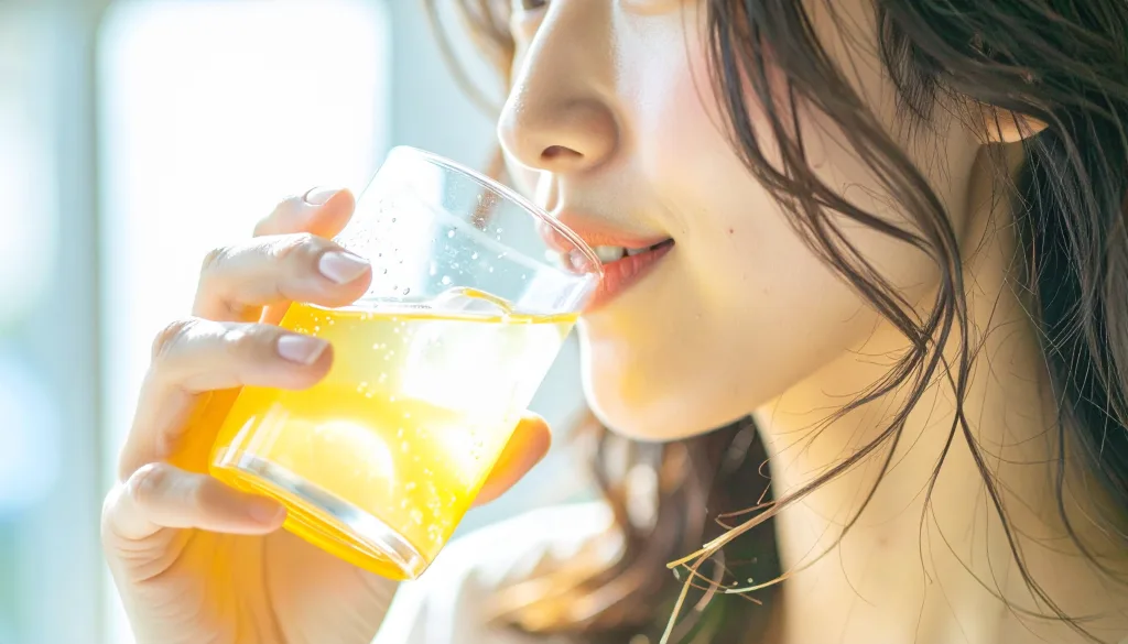 フルーツ酵素ドリンクを飲む女性